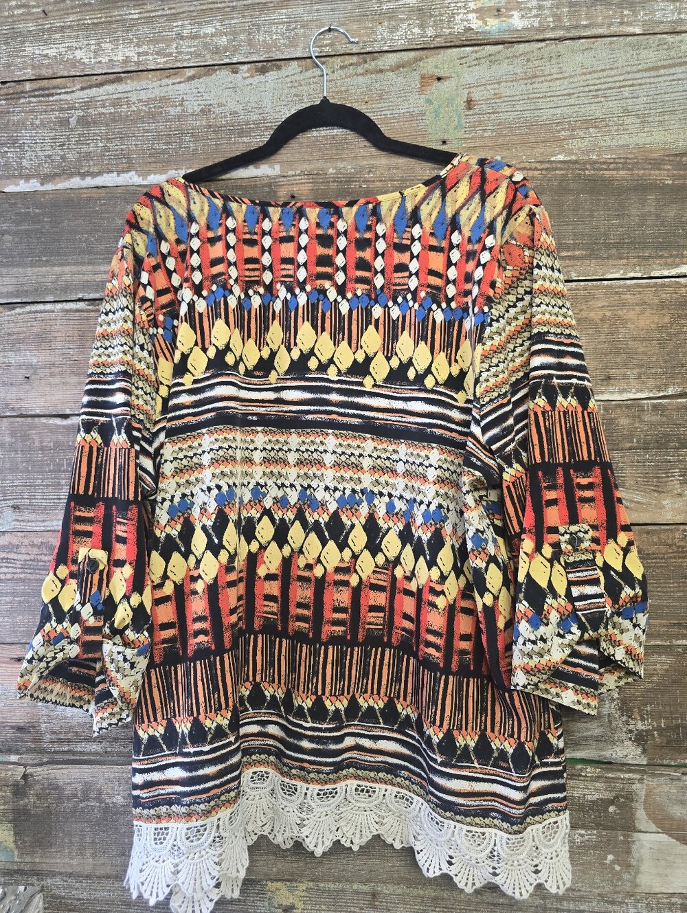 ING Women's Multicolor Patterned Crochet Hem Top, Size 2X - Picture 2 of 5
